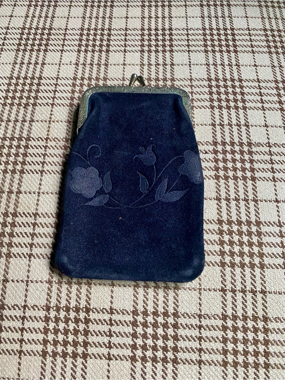 Vintage Black Floral Suede Coin Purse